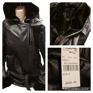 Wilsons Leather Black Faux Fur Lined, Hooded & Belted Coat 1X NEW WITH TAG $350